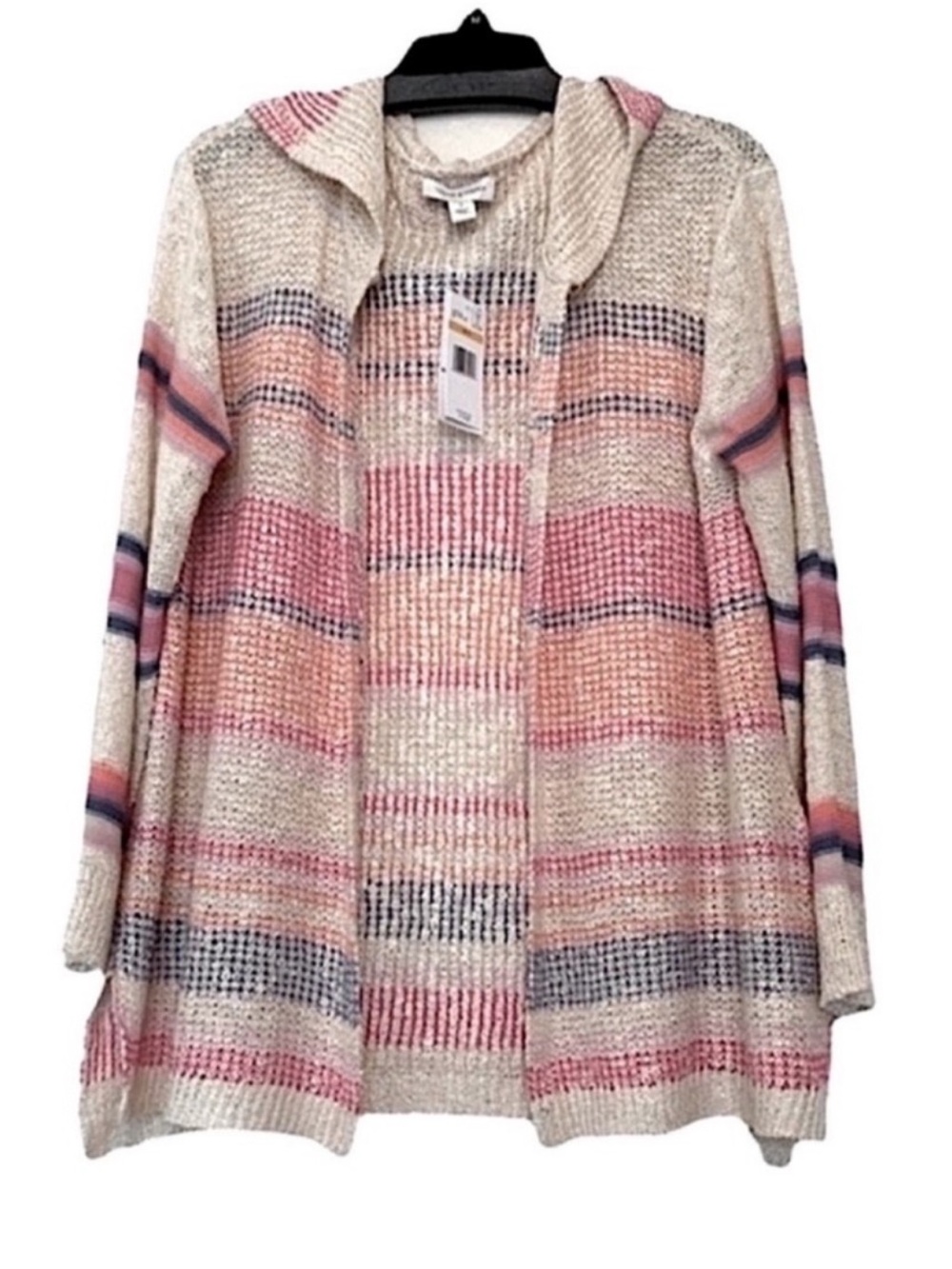 NEW Vintage America Hooded Cardigan Sweater Lightweight Cream Pink Multi Size S